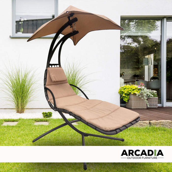 Arcadia Furniture Hammock Swing Chair Chaise Lounger Beige Waterproof Outdoor