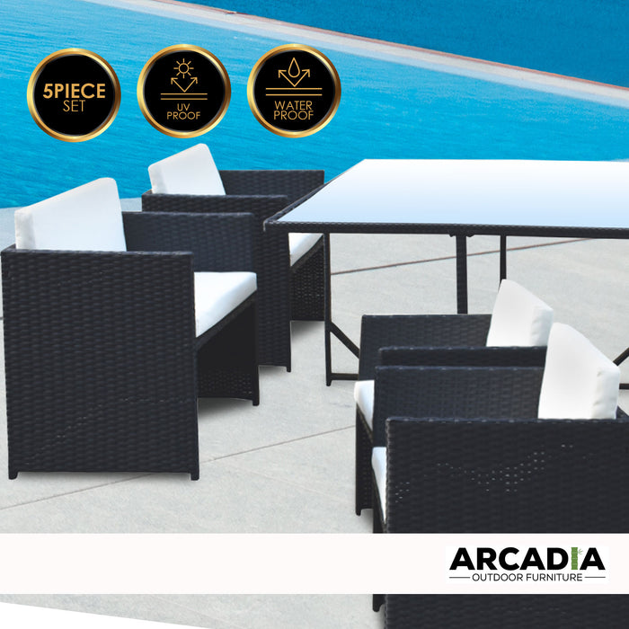 Arcadia Furniture 5 Piece Outdoor Dining Table Set Rattan Table Chairs Garden
