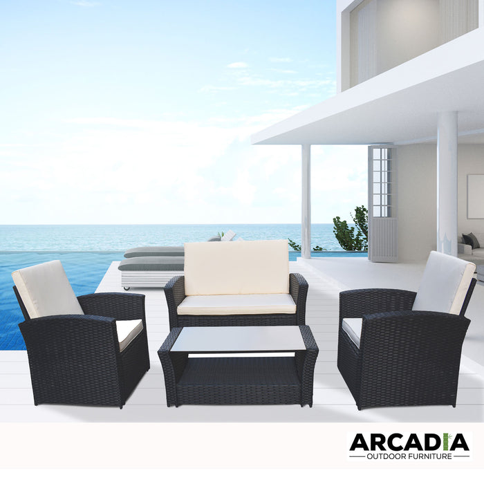 Arcadia Furniture Outdoor 4 Piece Sofa Lounge Set Wicker Rattan Garden