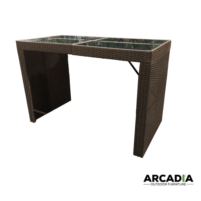 Arcadia Furniture Outdoor 5 Piece Bar Table Set Rattan and Cushions Patio Dining