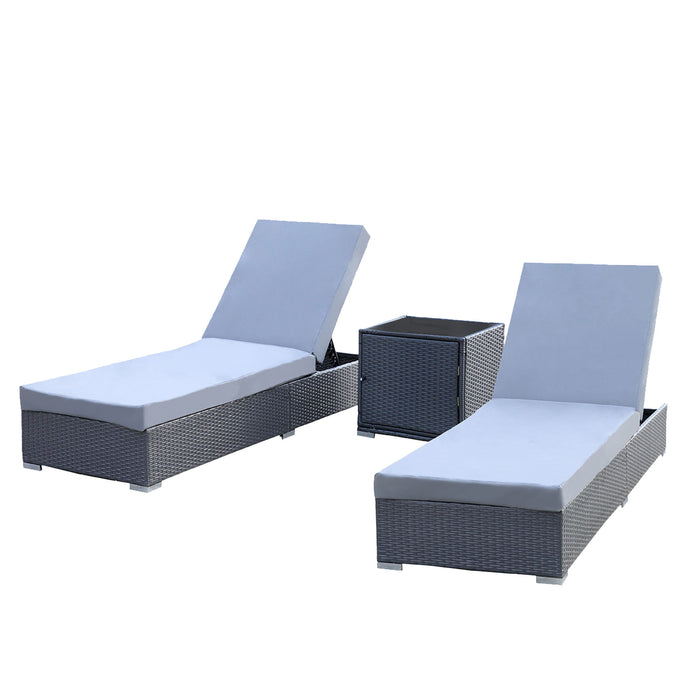 Arcadia Furniture Outdoor 3 Piece Sunlounge Set Rattan Garden Day Bed Lounger