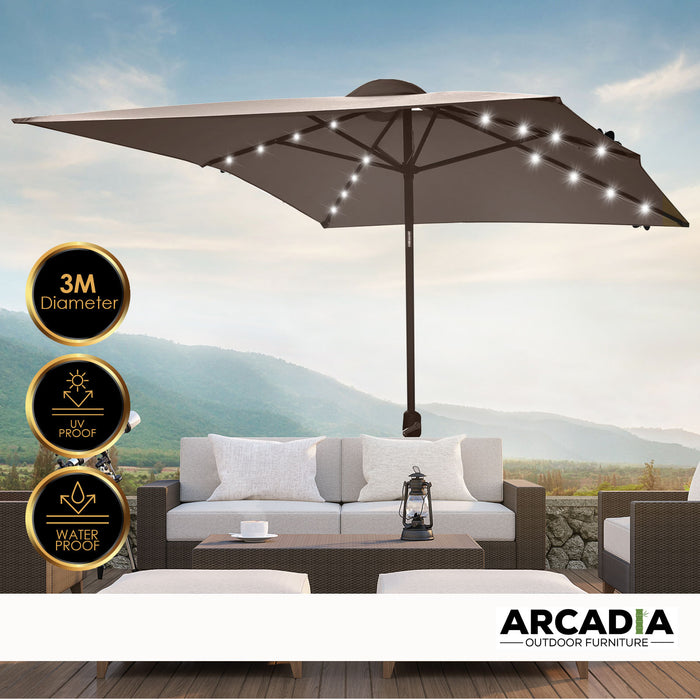 Arcadia Furniture Umbrella 3 Metre Umbrella with Solar LED Lights Garden Yard